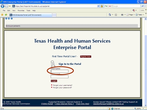 Screenshot of Enterprise Portal Login page